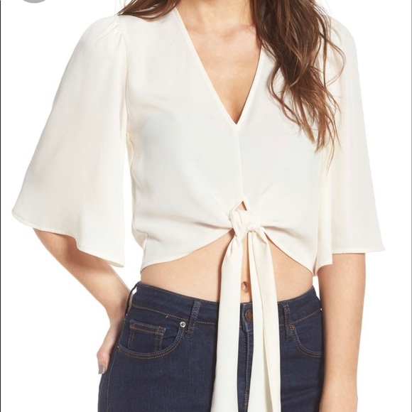 4SI3NAA Tie Front Crop Top Ivory - Picture 1 of 3